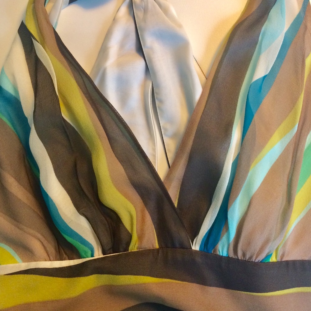 Long silk multi striped halter dress